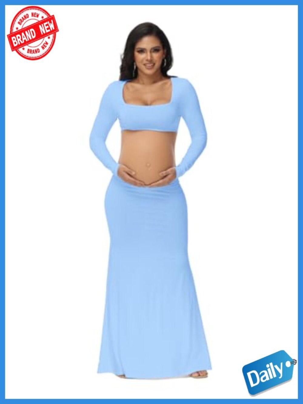 Maternity Maxi Dress Backless Long Sleeve Photoshoot